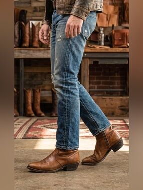 Abilene Leather Western Ankle Boots Men’s 8.5 Tan Cowboy Side Zip